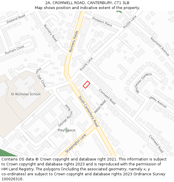 2A, CROMWELL ROAD, CANTERBURY, CT1 3LB: Location map and indicative extent of plot