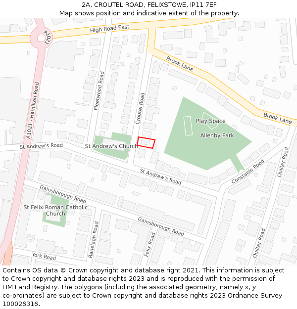 2A, CROUTEL ROAD, FELIXSTOWE, IP11 7EF: Location map and indicative extent of plot