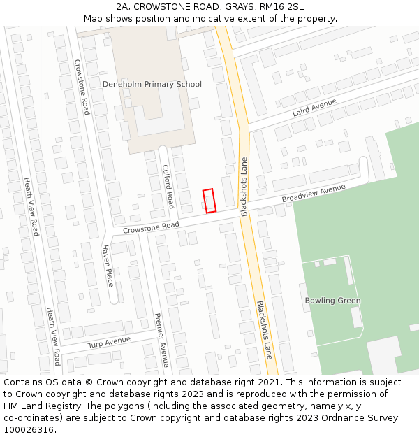 2A, CROWSTONE ROAD, GRAYS, RM16 2SL: Location map and indicative extent of plot