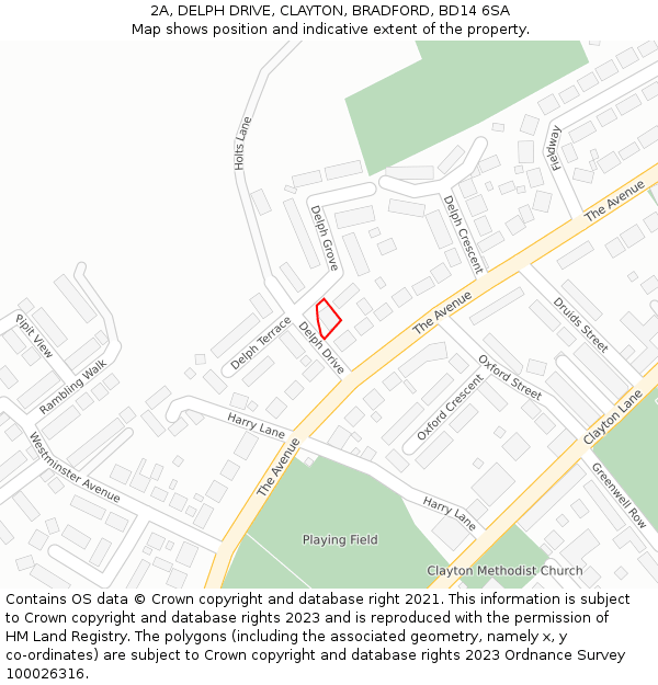 2A, DELPH DRIVE, CLAYTON, BRADFORD, BD14 6SA: Location map and indicative extent of plot