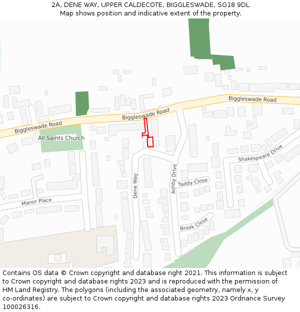 2A, DENE WAY, UPPER CALDECOTE, BIGGLESWADE, SG18 9DL: Location map and indicative extent of plot