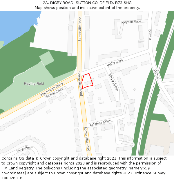 2A, DIGBY ROAD, SUTTON COLDFIELD, B73 6HG: Location map and indicative extent of plot