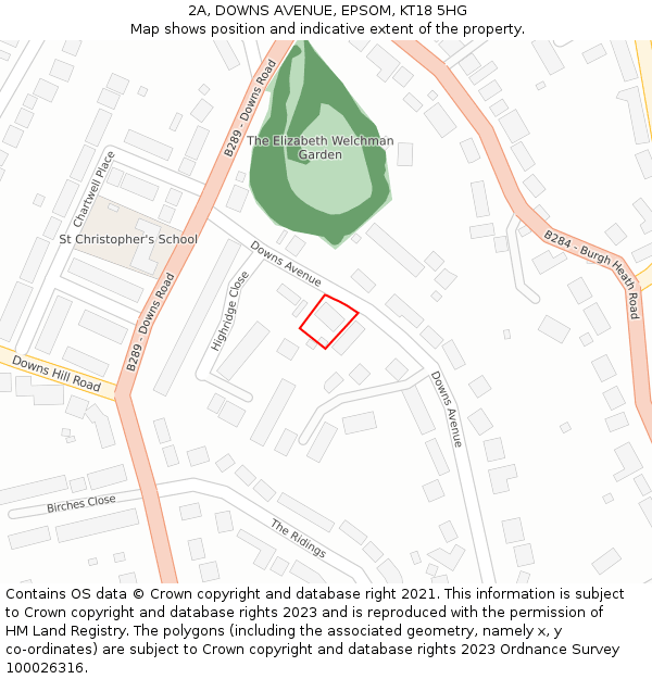 2A, DOWNS AVENUE, EPSOM, KT18 5HG: Location map and indicative extent of plot