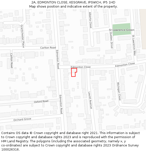 2A, EDMONTON CLOSE, KESGRAVE, IPSWICH, IP5 1HD: Location map and indicative extent of plot