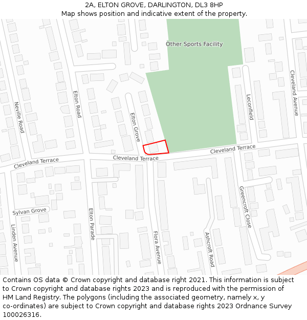 2A, ELTON GROVE, DARLINGTON, DL3 8HP: Location map and indicative extent of plot