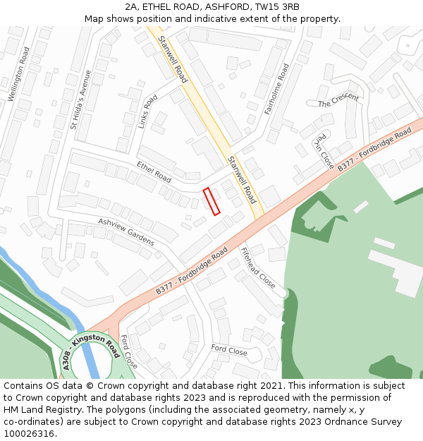 2A, ETHEL ROAD, ASHFORD, TW15 3RB: Location map and indicative extent of plot