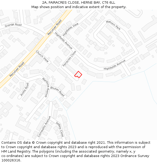 2A, FAIRACRES CLOSE, HERNE BAY, CT6 6LL: Location map and indicative extent of plot