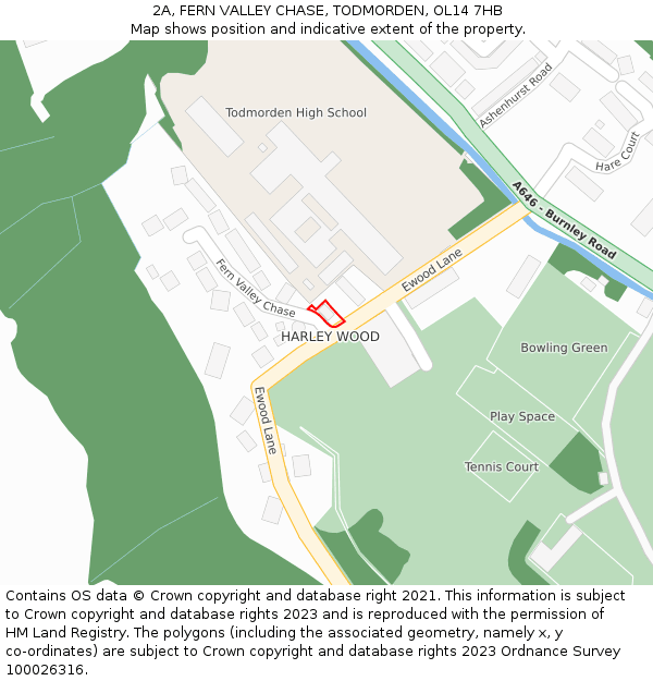 2A, FERN VALLEY CHASE, TODMORDEN, OL14 7HB: Location map and indicative extent of plot