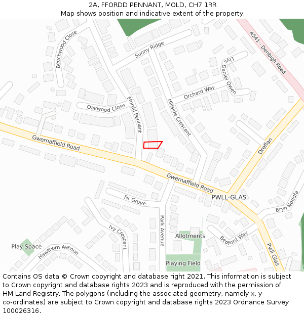 2A, FFORDD PENNANT, MOLD, CH7 1RR: Location map and indicative extent of plot