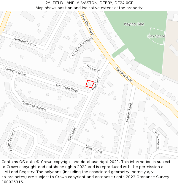 2A, FIELD LANE, ALVASTON, DERBY, DE24 0GP: Location map and indicative extent of plot
