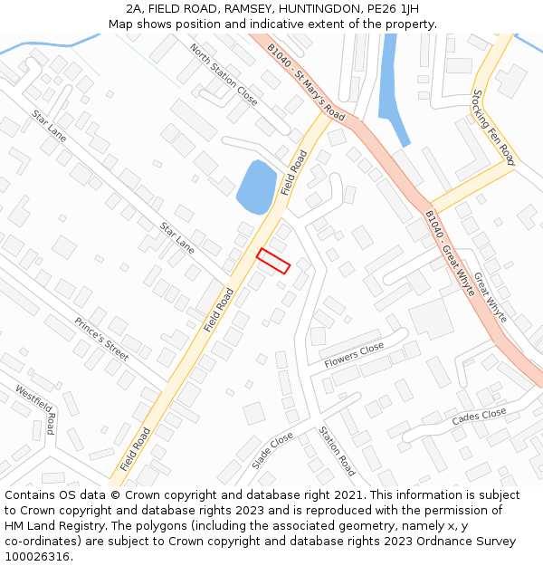 2A, FIELD ROAD, RAMSEY, HUNTINGDON, PE26 1JH: Location map and indicative extent of plot