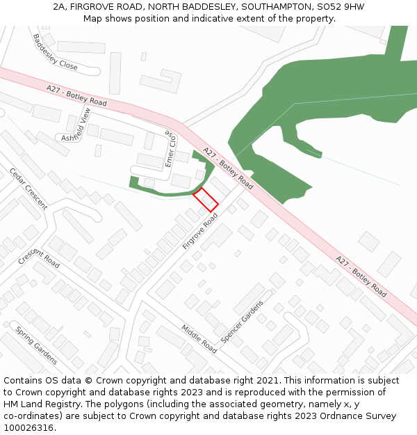 2A, FIRGROVE ROAD, NORTH BADDESLEY, SOUTHAMPTON, SO52 9HW: Location map and indicative extent of plot