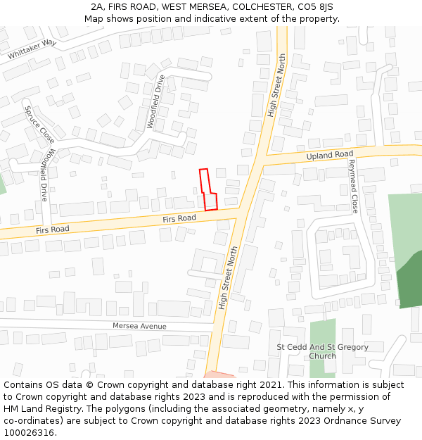 2A, FIRS ROAD, WEST MERSEA, COLCHESTER, CO5 8JS: Location map and indicative extent of plot