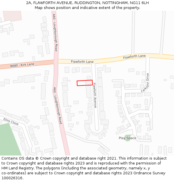 2A, FLAWFORTH AVENUE, RUDDINGTON, NOTTINGHAM, NG11 6LH: Location map and indicative extent of plot