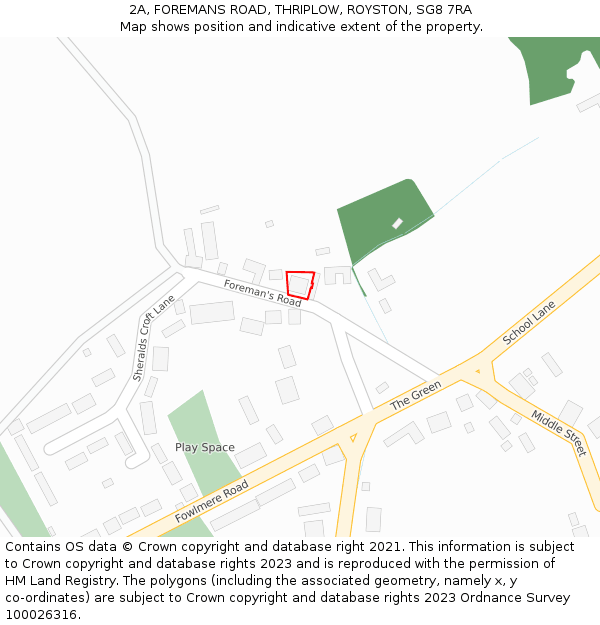 2A, FOREMANS ROAD, THRIPLOW, ROYSTON, SG8 7RA: Location map and indicative extent of plot