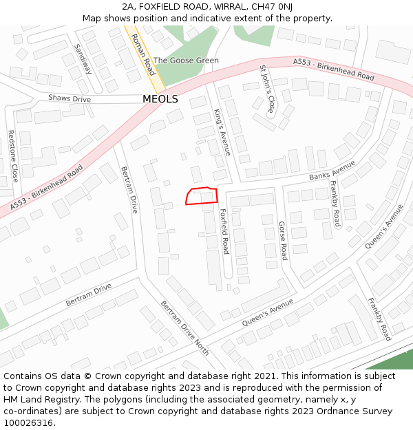 2A, FOXFIELD ROAD, WIRRAL, CH47 0NJ: Location map and indicative extent of plot