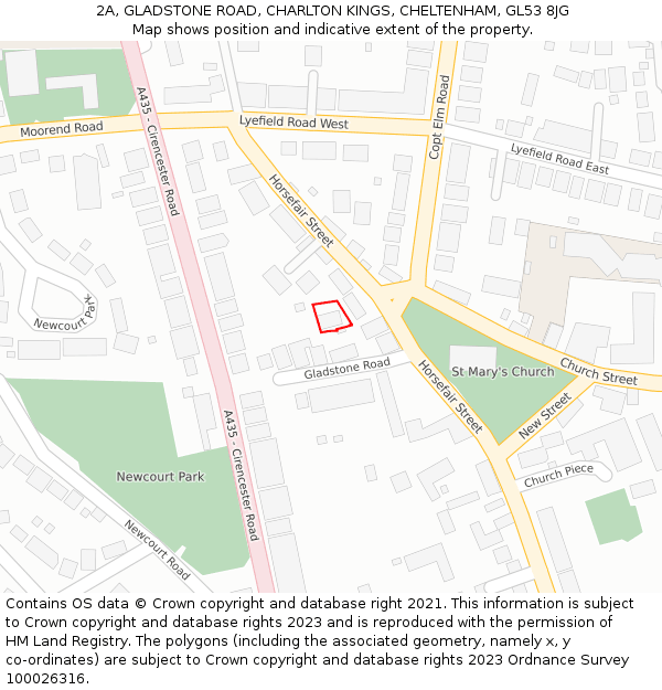 2A, GLADSTONE ROAD, CHARLTON KINGS, CHELTENHAM, GL53 8JG: Location map and indicative extent of plot