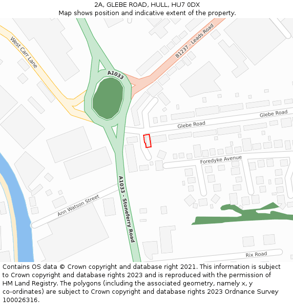 2A, GLEBE ROAD, HULL, HU7 0DX: Location map and indicative extent of plot