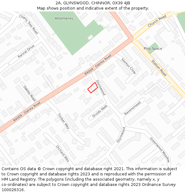 2A, GLYNSWOOD, CHINNOR, OX39 4JB: Location map and indicative extent of plot