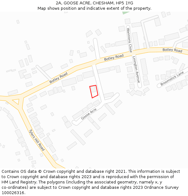 2A, GOOSE ACRE, CHESHAM, HP5 1YG: Location map and indicative extent of plot