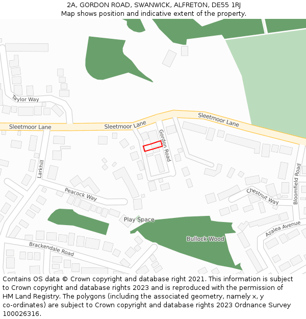 2A, GORDON ROAD, SWANWICK, ALFRETON, DE55 1RJ: Location map and indicative extent of plot