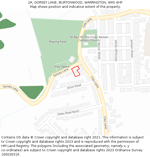 2A, GORSEY LANE, BURTONWOOD, WARRINGTON, WA5 4HP: Location map and indicative extent of plot