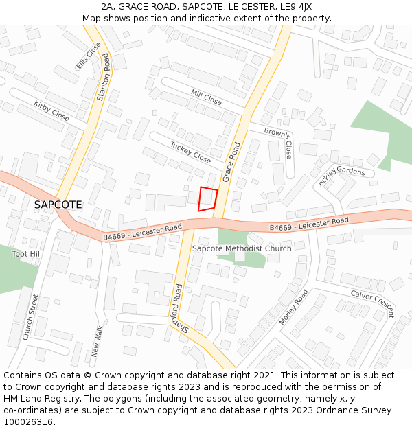 2A, GRACE ROAD, SAPCOTE, LEICESTER, LE9 4JX: Location map and indicative extent of plot