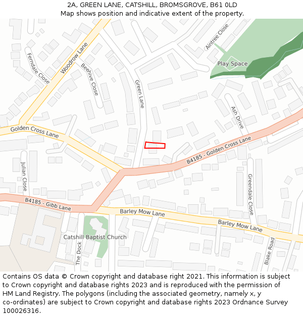 2A, GREEN LANE, CATSHILL, BROMSGROVE, B61 0LD: Location map and indicative extent of plot