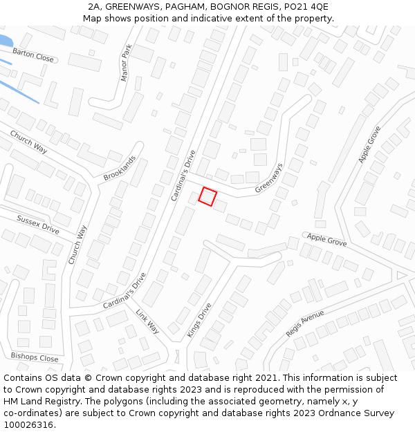 2A, GREENWAYS, PAGHAM, BOGNOR REGIS, PO21 4QE: Location map and indicative extent of plot