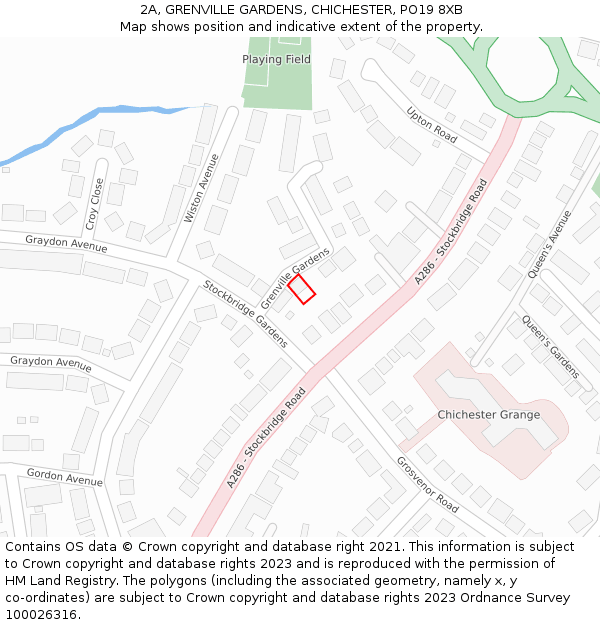 2A, GRENVILLE GARDENS, CHICHESTER, PO19 8XB: Location map and indicative extent of plot