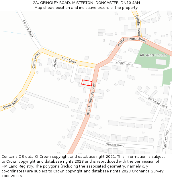 2A, GRINGLEY ROAD, MISTERTON, DONCASTER, DN10 4AN: Location map and indicative extent of plot