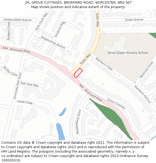 2A, GROVE COTTAGES, BROMYARD ROAD, WORCESTER, WR2 5ET: Location map and indicative extent of plot