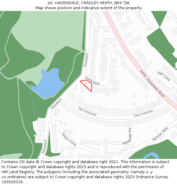 2A, HADENDALE, CRADLEY HEATH, B64 7JW: Location map and indicative extent of plot