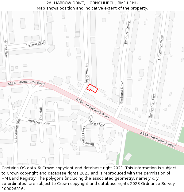 2A, HARROW DRIVE, HORNCHURCH, RM11 1NU: Location map and indicative extent of plot