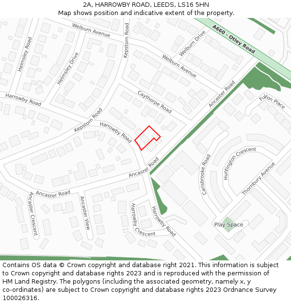 2A, HARROWBY ROAD, LEEDS, LS16 5HN: Location map and indicative extent of plot