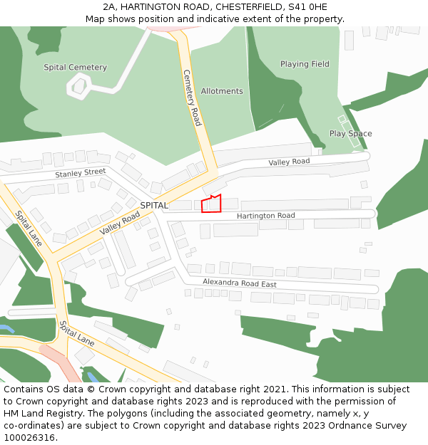 2A, HARTINGTON ROAD, CHESTERFIELD, S41 0HE: Location map and indicative extent of plot