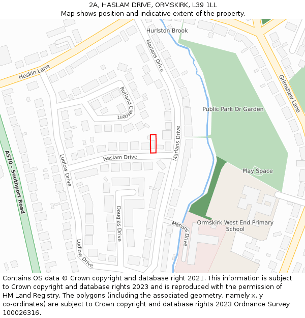 2A, HASLAM DRIVE, ORMSKIRK, L39 1LL: Location map and indicative extent of plot