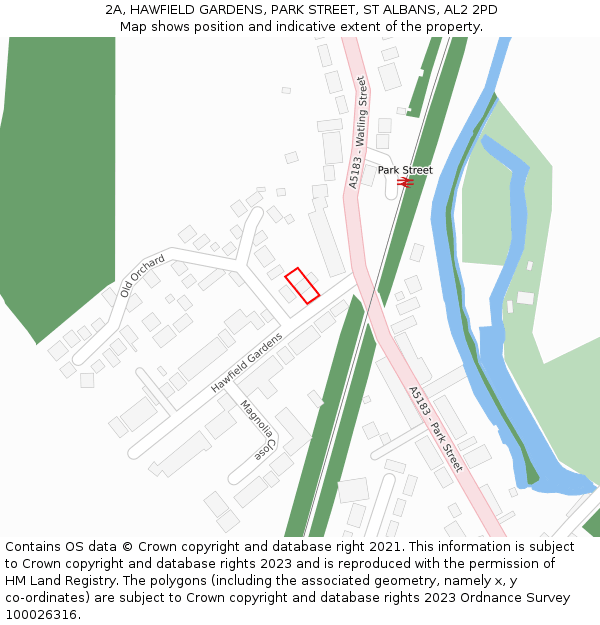 2A, HAWFIELD GARDENS, PARK STREET, ST ALBANS, AL2 2PD: Location map and indicative extent of plot