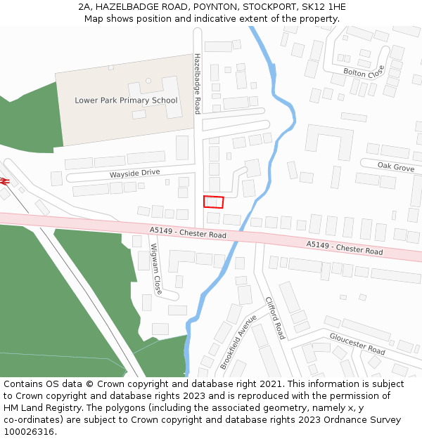 2A, HAZELBADGE ROAD, POYNTON, STOCKPORT, SK12 1HE: Location map and indicative extent of plot