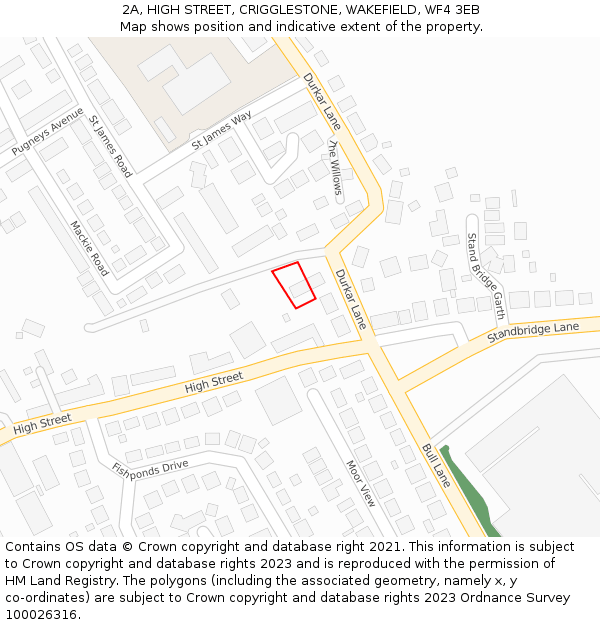 2A, HIGH STREET, CRIGGLESTONE, WAKEFIELD, WF4 3EB: Location map and indicative extent of plot