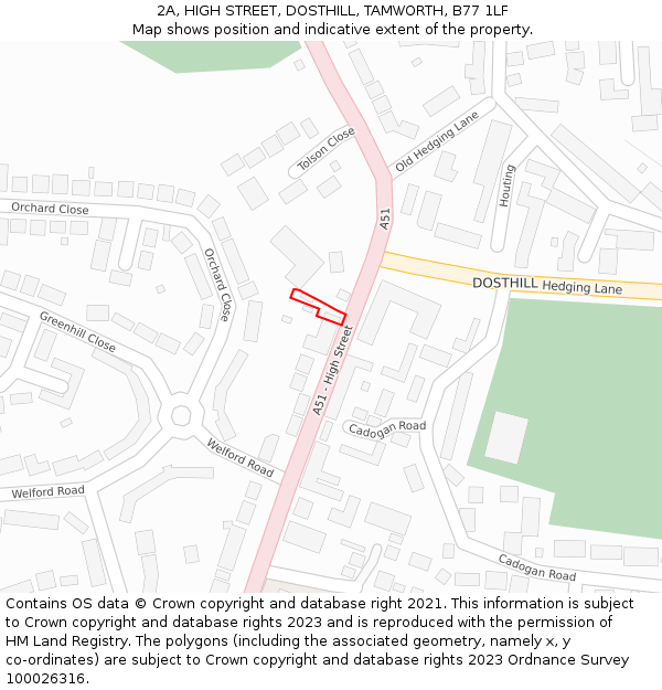 2A, HIGH STREET, DOSTHILL, TAMWORTH, B77 1LF: Location map and indicative extent of plot