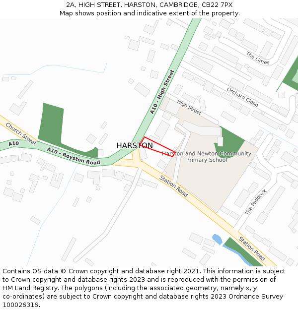 2A, HIGH STREET, HARSTON, CAMBRIDGE, CB22 7PX: Location map and indicative extent of plot