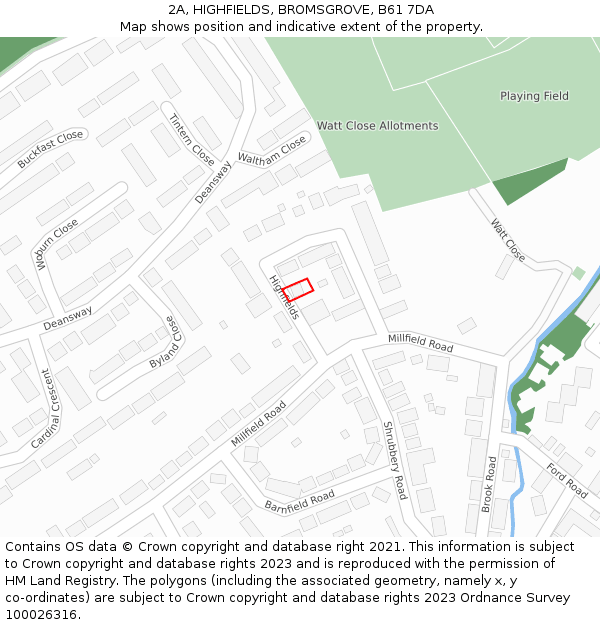 2A, HIGHFIELDS, BROMSGROVE, B61 7DA: Location map and indicative extent of plot