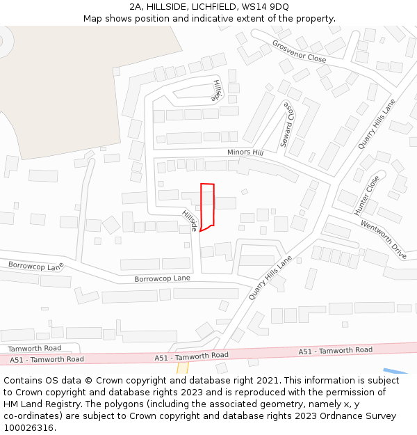 2A, HILLSIDE, LICHFIELD, WS14 9DQ: Location map and indicative extent of plot