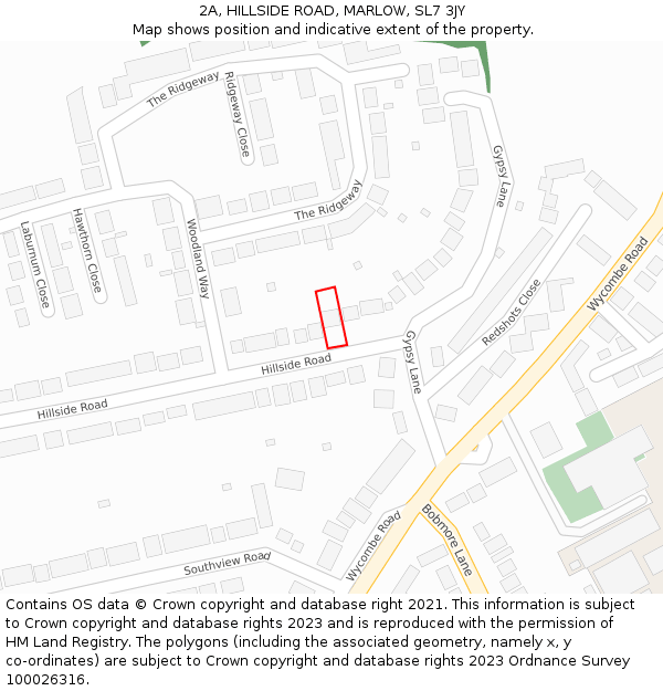 2A, HILLSIDE ROAD, MARLOW, SL7 3JY: Location map and indicative extent of plot