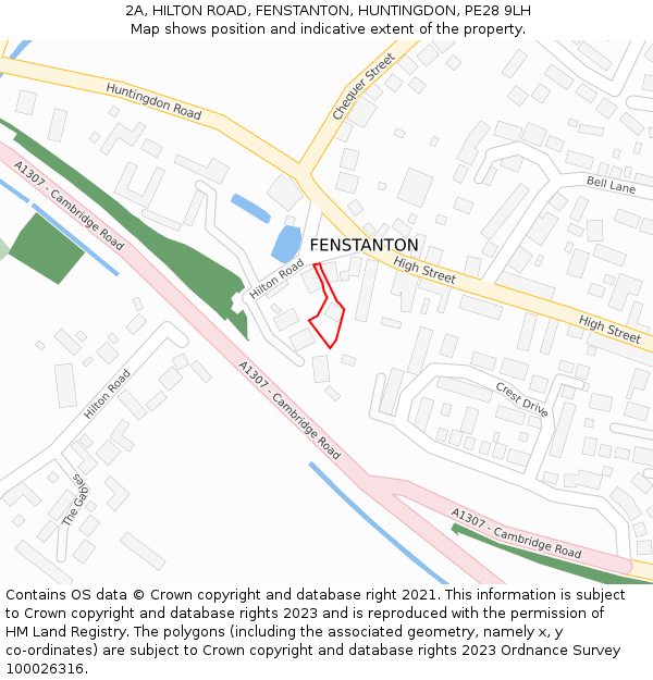 2A, HILTON ROAD, FENSTANTON, HUNTINGDON, PE28 9LH: Location map and indicative extent of plot