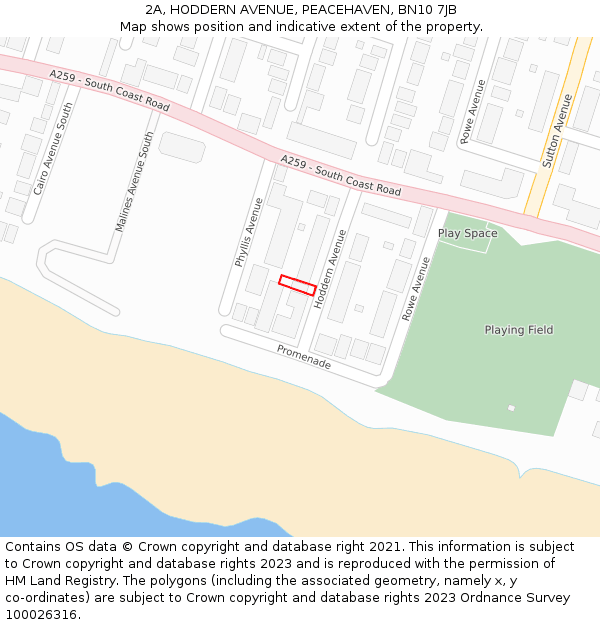 2A, HODDERN AVENUE, PEACEHAVEN, BN10 7JB: Location map and indicative extent of plot