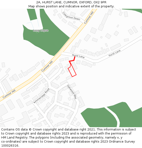 2A, HURST LANE, CUMNOR, OXFORD, OX2 9PR: Location map and indicative extent of plot