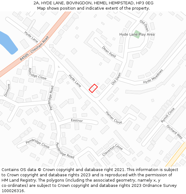 2A, HYDE LANE, BOVINGDON, HEMEL HEMPSTEAD, HP3 0EG: Location map and indicative extent of plot