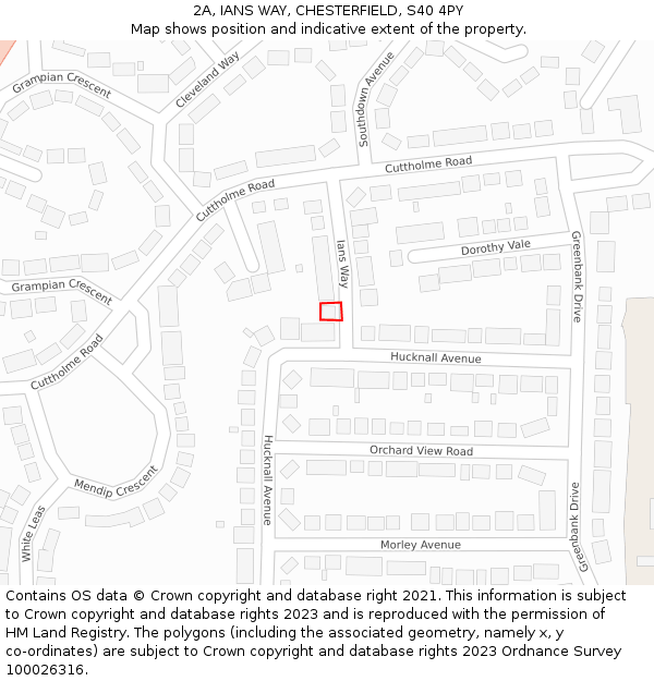 2A, IANS WAY, CHESTERFIELD, S40 4PY: Location map and indicative extent of plot